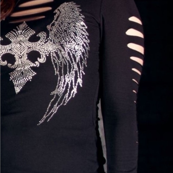 Women’s black long sleeve sexy black top with embellishing - Picture 5 of 13